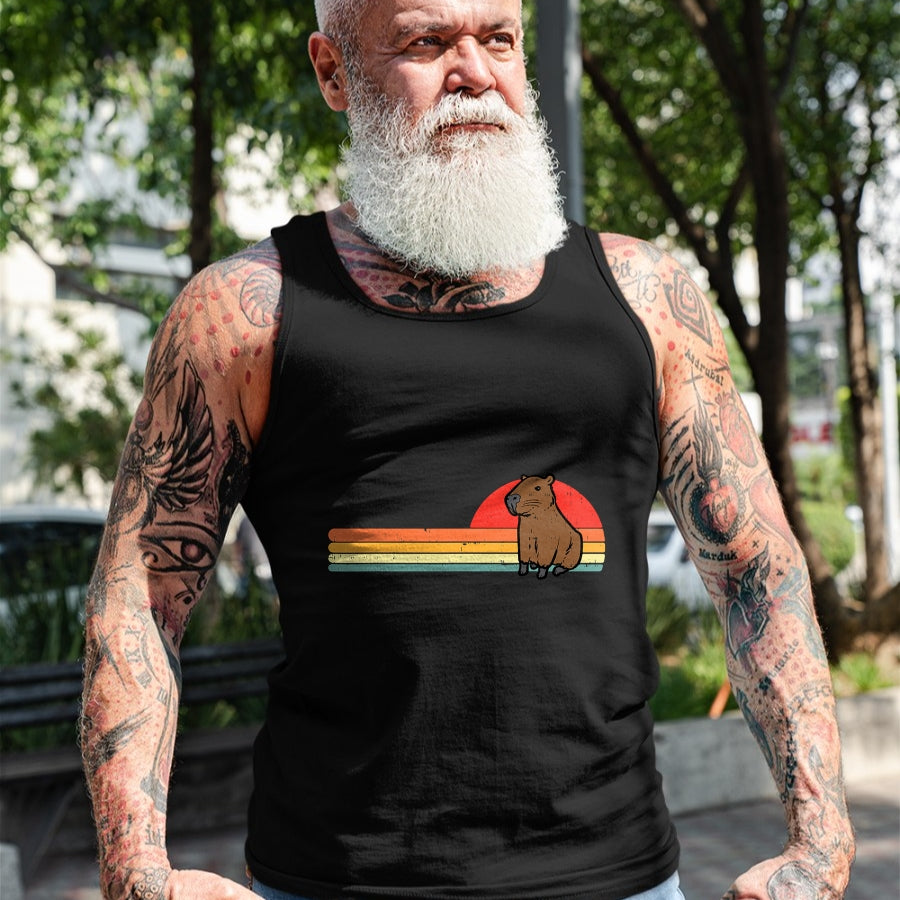 Cute Capybara Shirt, Funny Capybara UnisexT-Shirt/Hoodie/Sweatshirt HLT00 - Capybara Chest Sunset Retro Capy Rodent Men Women Kids Youth T-Shirt