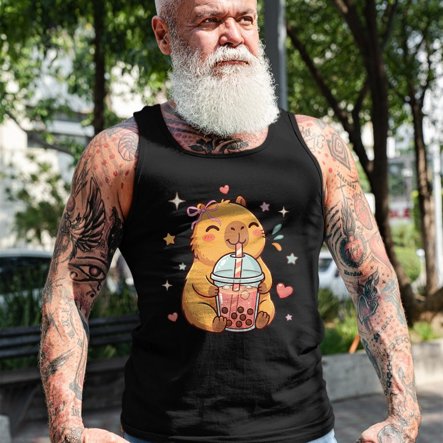 Cute Capybara Shirt, Funny Capybara Unisex T-Shirt/Hoodie/Sweatshirt HLT00 - Cute Capybara Anime Drinking Bubble Boba Tea Kawaii Girl Kid T-Shirt