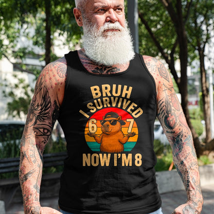 Cute Capybara Shirt, Funny Capybara UnisexT-Shirt/Hoodie/Sweatshirt HLT00 - Bruh I Survived 6 7 Now Im 8 Funny Capybara 8th Birthday Boy T-Shirt