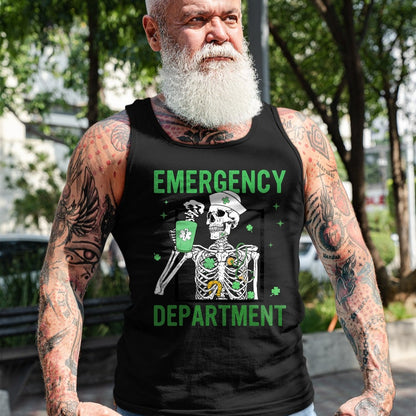 Patrick Day Shirts for Family, Funny Patrick Day shirts, st patrick's day Unisex T-Shirt/Hoodie/Sweatshirt HLT00 - Skeleton Emergency Department Coffee ER Nurse St Patrick Day T-Shirt (1)