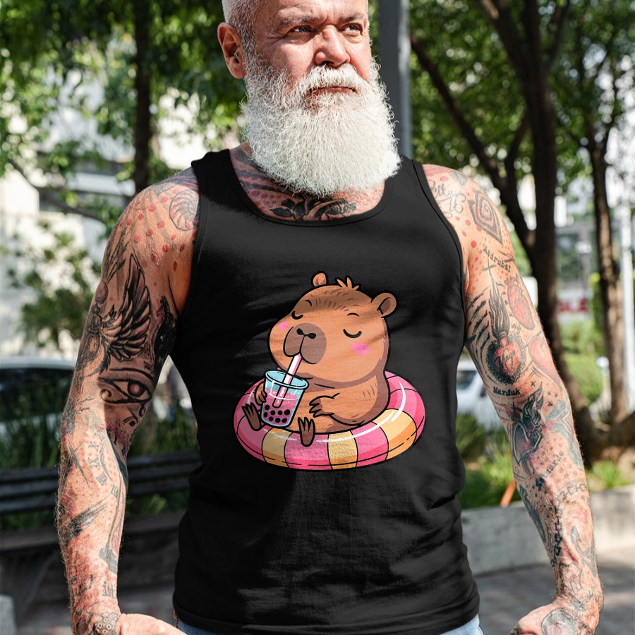 Cute Capybara Shirt, Funny Capybara Unisex T-Shirt/Hoodie/Sweatshirt HLT00 - Kawaii Capybara Bubble Tea Pool Float Teen Girls and Her Mom T-Shirt