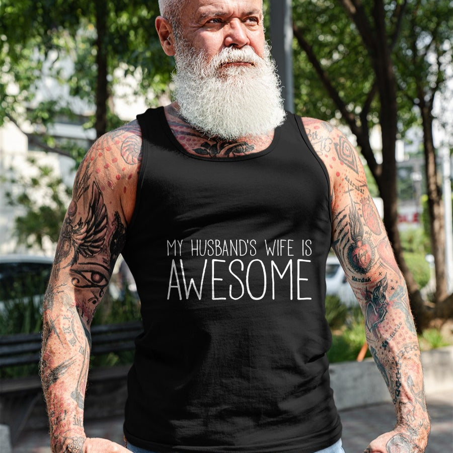 Best Wife Shirt, Wife and Husband Unisex T-Shirt/Hoodie/Sweatshirt HLT00 - My Husband's Wife Is Awesome Long Sleeve T-Shirt