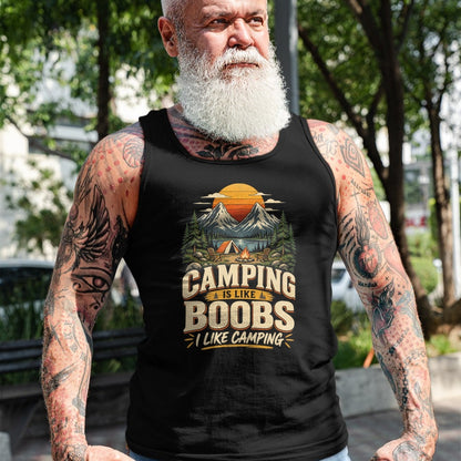 Funny Camping Shirt, Gift For Camping Lover Unisex T-Shirt/Hoodie/Sweatshirt HLT00 - Camping is Like Boobs I Like Camping Funny Outdoor Humor T-Shirt