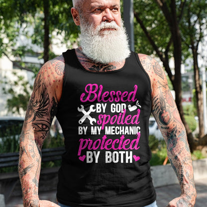 Best Wife Shirt, Wife and Husband Unisex T-Shirt/Hoodie/Sweatshirt HLT00 - Gift for wife T shirt, spoiled wife   Blessed By God Spoiled By My Mechanic Wife Of A Mechanic Pullo