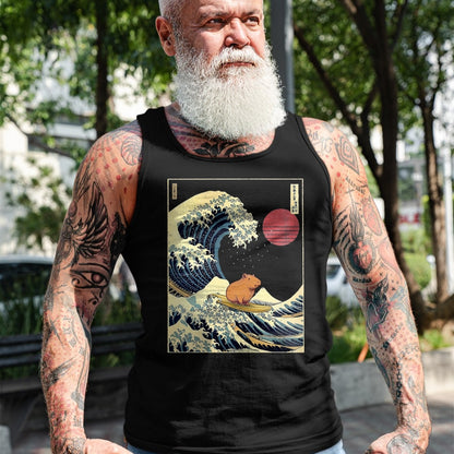 Cute Capybara Shirt, Funny Capybara Unisex T-Shirt/Hoodie/Sweatshirt HLT00 - Capybara Japanese Kanagawa Wave Funny Surf Animal T-Shirt, Men, Black, 3X-Large