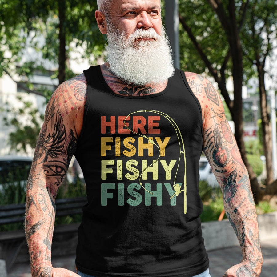 Funny Fishing Shirt, Gift For Fishing Lover Unisex T-Shirt/Hoodie/Sweatshirt HLT00 - Fishing Here-Fishy Bass Fish Dad Funny T-Shirt