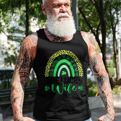 Best Wife Shirt, Wife and Husband Unisex T-Shirt/Hoodie/Sweatshirt HLT00 - Gift for wife T shirt, lucky wife   Womens One Lucky Wife Leopard Rainbow Saint Patrick's Day Raglan