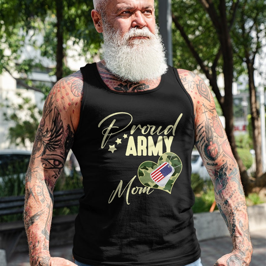 Gift for Dad Shirt, Funny Dad Unisex T-Shirt/Hoodie/Sweatshirt HLT00 – Proud Army MOM Camouflage Dog Tag USA American Flag V-Neck T-Shirt