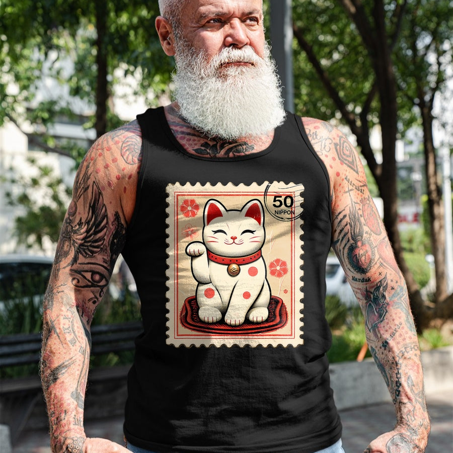 Cat Love Shirt, Funny Cat Lover Gift UnisexT-Shirt/Hoodie/Sweatshirt HLT00 - Maneki Neko Japanese Kawaii Lucky Cat Stamp Retro Aesthetic T-Shirt (1)