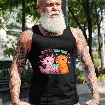 Cute Capybara Shirt, Funny Capybara Unisex T-Shirt/Hoodie/Sweatshirt HLT00 - Cute Capybara and Axolotl Bubble Tea Boba Girls Kawaii Anime T-Shirt (2)