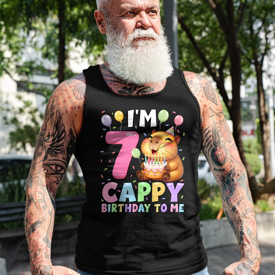 Cute Capybara Shirt, Funny Capybara Unisex T-Shirt/Hoodie/Sweatshirt HLT00 - Kawaii Girl Capybara 7th Birthday to Me Balloons Capy Cake T-Shirt