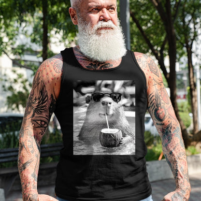 Cute Capybara Shirt, Funny Capybara Unisex T-Shirt/Hoodie/Sweatshirt HLT00 - Capybara Selfie with Sunglasses and Coconut Drink T-Shirt