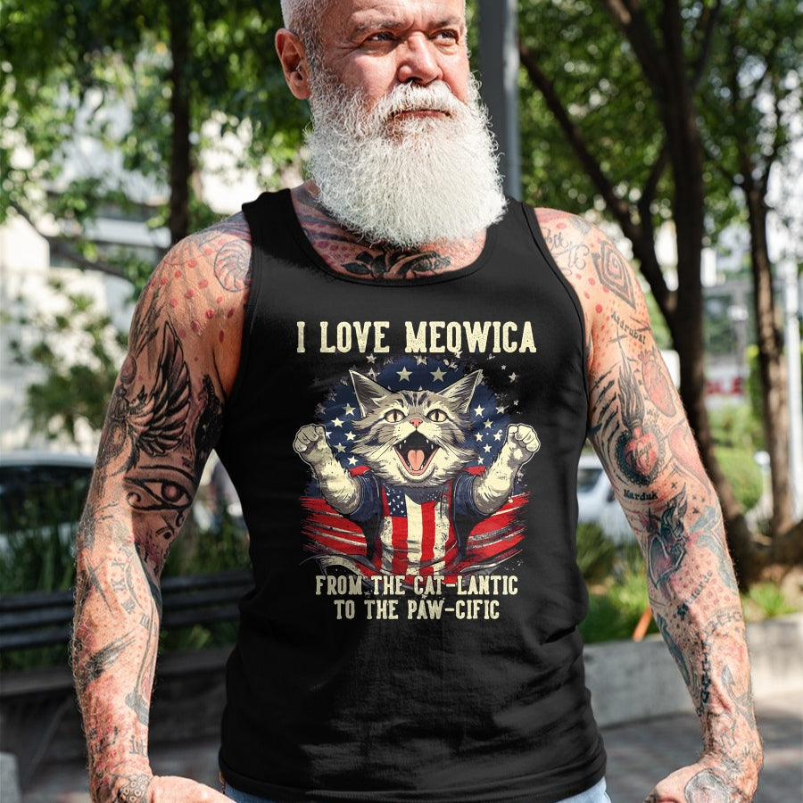 Cat Love Shirt, Funny Cat Lover Gift T-Shirt/Hoodie/Sweatshirt HLT00 - 4th July Cat Lover, I Love Meowica Patriotic Funny Happy Cat T-Shirt