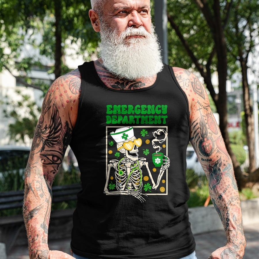 Patrick Day Shirts for Family, Funny Patrick Day shirts, st patrick's day Unisex T-Shirt/Hoodie/Sweatshirt HLT00 - Skeleton Emergency Department Coffee ER Nurse St Patrick Day T-Shirt