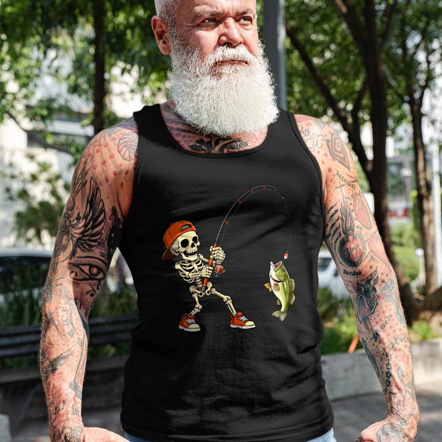 Funny Fishing Shirt, Gift For Fishing Lover Unisex T-Shirt/Hoodie/Sweatshirt HLT00 - Halloween Skeleton Fishing Bass Fisherman Funny Spooky T-Shirt