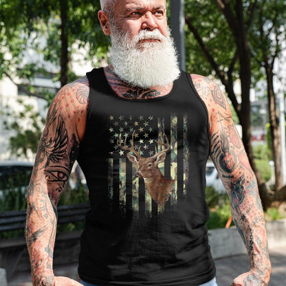Funny Hunting Shirt, Gift For Hunting Lover Unisex T-Shirt/Hoodie/Sweatshirt HLT00 - American Flag Deer Hunting Camo T-Shirt