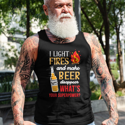 Funny Camping Shirt, Gift For Camping Lover Unisex T-Shirt/Hoodie/Sweatshirt HLT00 - I Light Fires and Make Beer Disappear Funny Camping T-Shirt T-Shirt