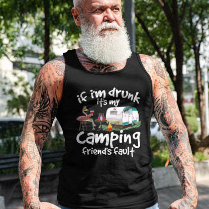 Funny Camping Shirt, Gift For Camping Lover Unisex T-Shirt/Hoodie/Sweatshirt HLT00 - If I_m Drunk It_s My Camping Friend_s Fault Funny Flamingo T-Shirt, Men, Black, 3X-Large