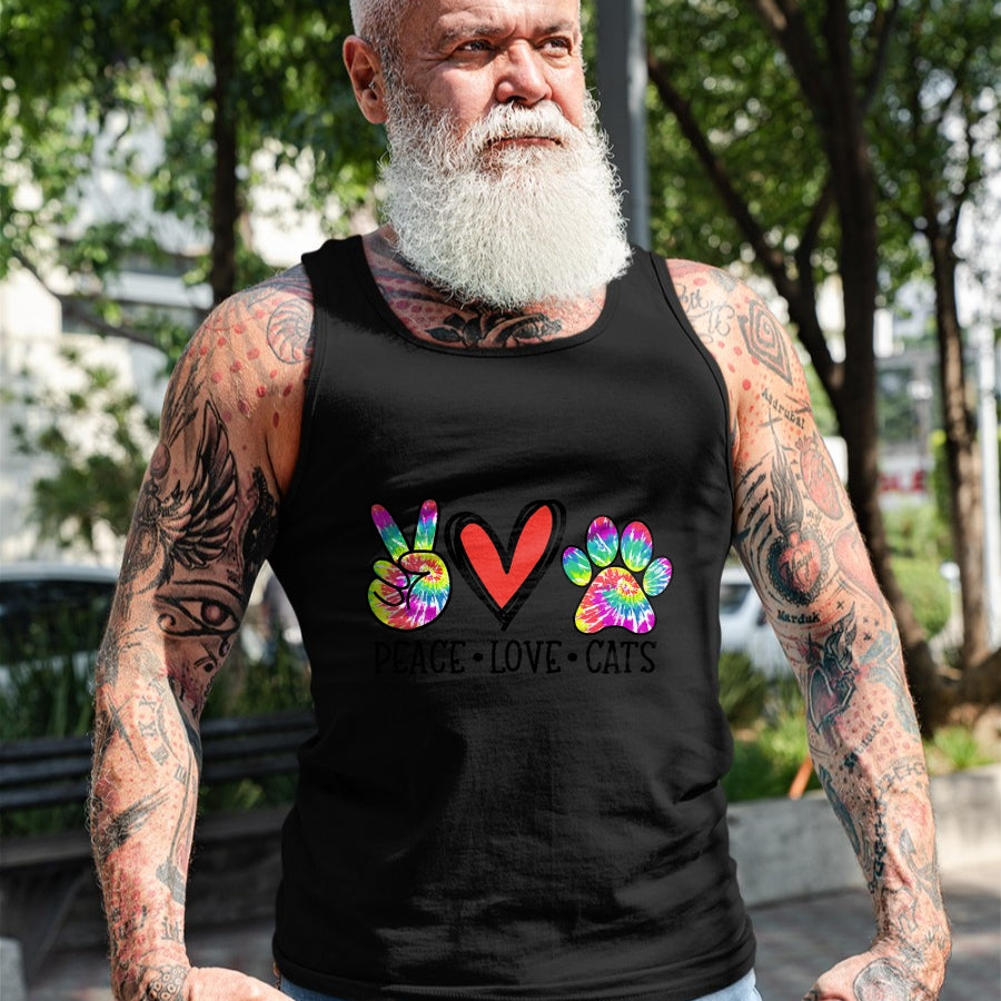 Cat Love Shirt, Funny Cat Lover Gift UnisexT-Shirt/Hoodie/Sweatshirt HLT00 - Peace Love Cats Paws Tie Dye Rainbow Animal Rescue Womens T-Shirt (1)