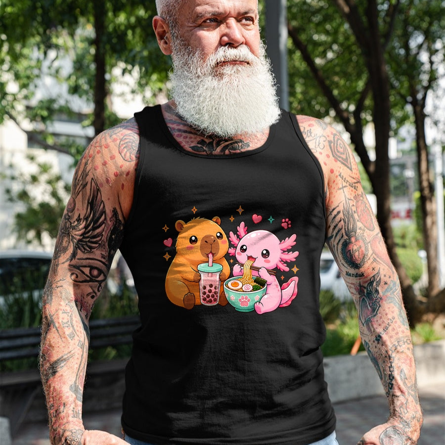Cute Capybara Shirt, Funny Capybara Unisex T-Shirt/Hoodie/Sweatshirt HLT00 - Cute Capybara Axolotl Boba Ramen Anime Kawaii Foodie Friends T-Shirt