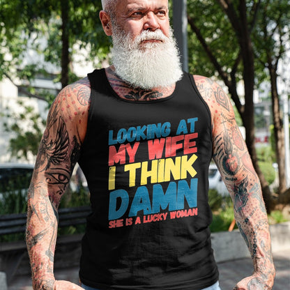 Best Wife Shirt, Wife and Husband Unisex T-Shirt/Hoodie/Sweatshirt HLT00 - Gift for wife T shirt, lucky wife   Womens My Lucky Wife Best Crazy Husband Funny Married Couple V-N