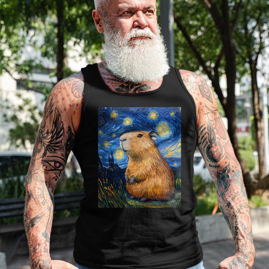 Cute Capybara Shirt, Funny Capybara Unisex T-Shirt/Hoodie/Sweatshirt HLT00 - Capybara Van Gogh Style Starry Night Funny Graphic T-Shirt
