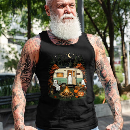 Funny Camping Shirt, Gift For Camping Lover Unisex T-Shirt/Hoodie/Sweatshirt HLT00 - Halloween Ghost Rv Camping Fall Camper Pumpkin Camper Autumn T-Shirt