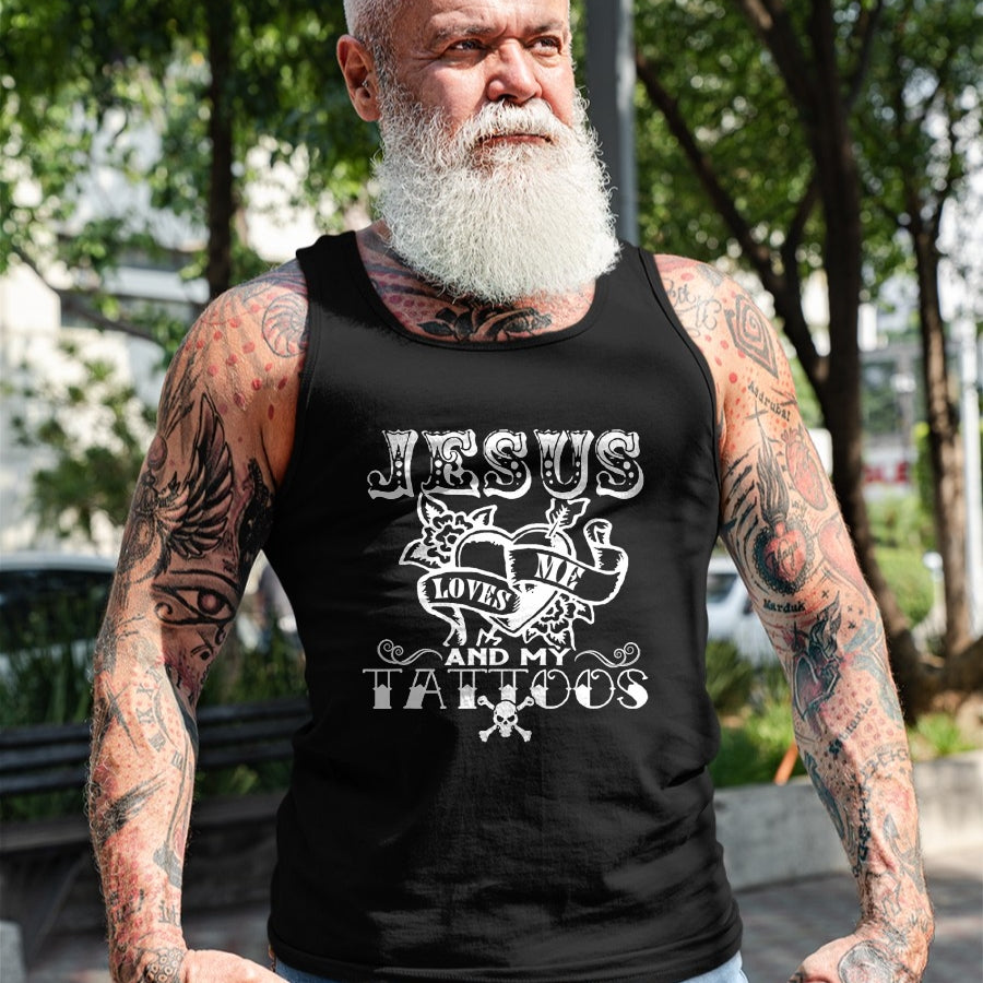 Christian Tee, Christian Faith Unisex T-Shirt/Hoodie/Sweatshirt HLT00 - Jesus Loves Me & My Tattoos Christian Jesus God Tattoo Lover T-Shirt (1)