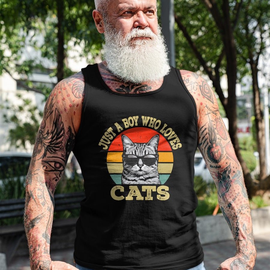 Cat Love Shirt, Funny Cat Lover Gift UnisexT-Shirt/Hoodie/Sweatshirt HLT00 - Vintage Just A Boy Who Loves Cats Boy Kid Cat Lover for Boys T-Shirt (1)