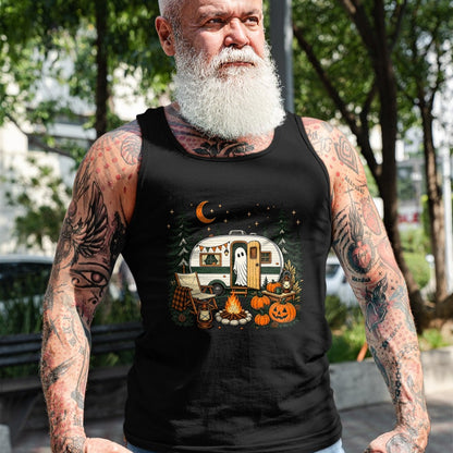 Funny Camping Shirt, Gift For Camping Lover Unisex T-Shirt/Hoodie/Sweatshirt HLT00 - Halloween Ghost Fall RV Camping Autumn Moon Night Funny T-Shirt
