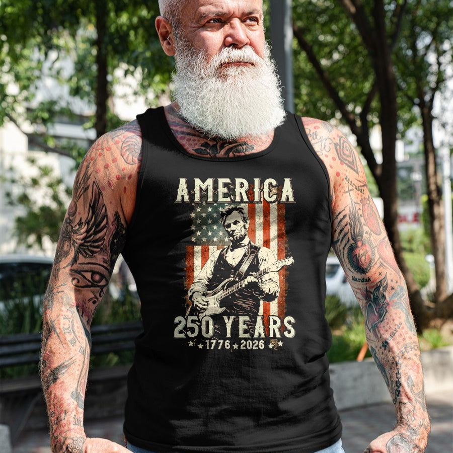 Guitar Lover Shirt, Funny Guitar UnisexT-Shirt/Hoodie/Sweatshirt HLT00 - Vintage Abraham Lincoln Abe Lincoln Playing Guitar 250 Years T-Shirt, Men, Black, 3X-Large