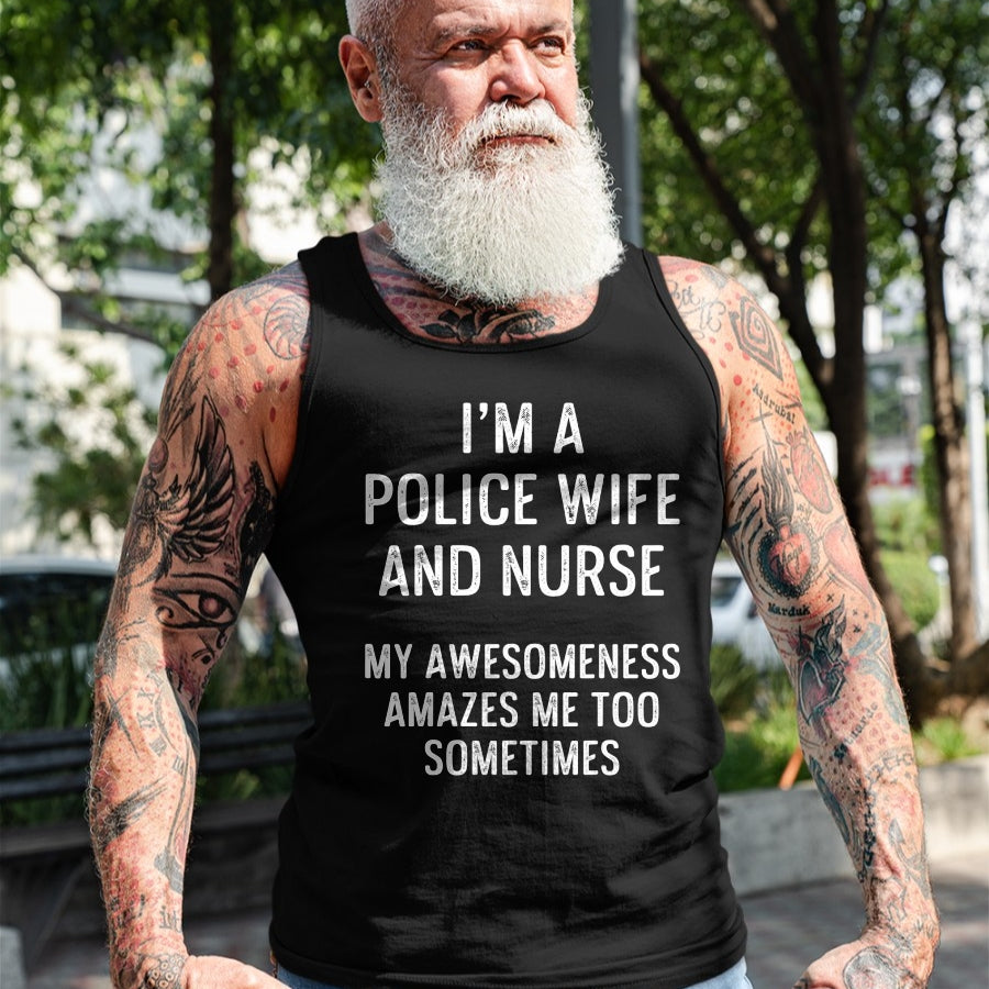Funny Nurse Shirt, Nurse Unisex T-Shirt/Hoodie/Sweatshirt HLT00 - Police Wife Nurse Life Sometimes RN Mom T-Shirt
