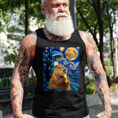 Cute Capybara Shirt, Funny Capybara Unisex T-Shirt/Hoodie/Sweatshirt HLT00 - Capybara in Van Gogh Starry Night Don_t Worry Be Capy Cappy T-Shirt