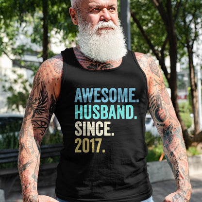 Best Wife Shirt, Wife and Husband Unisex T-Shirt/Hoodie/Sweatshirt HLT00 - Awesome Husband Since 2017 7th wedding anniversary 7 years T-Shirt (1)