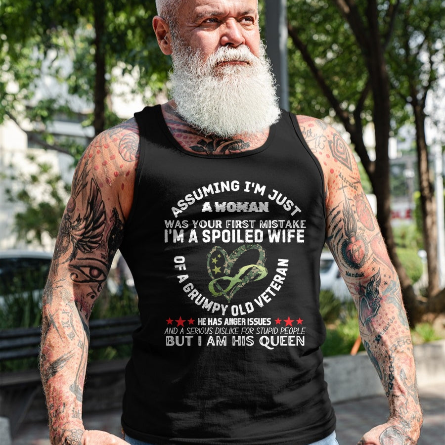 Best Wife Shirt, Wife and Husband Unisex T-Shirt/Hoodie/Sweatshirt HLT00 - Gift for wife T shirt, spoiled wife   Womens Husband Wife I'm A Spoiled Wife Of A Grumpy Old Veteran