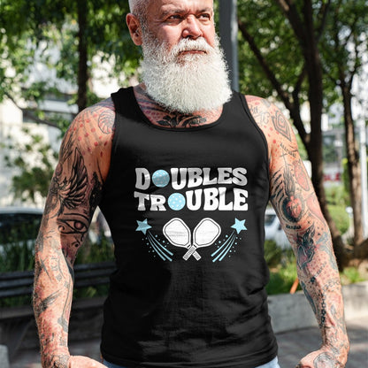 Funny Pickleball Shirt, Pickleball Lover Unisex T-Shirt/Hoodie/Sweatshirt HLT00 - Blue Doubles Trouble Pickleball Tournament Partner Matching T-Shirt