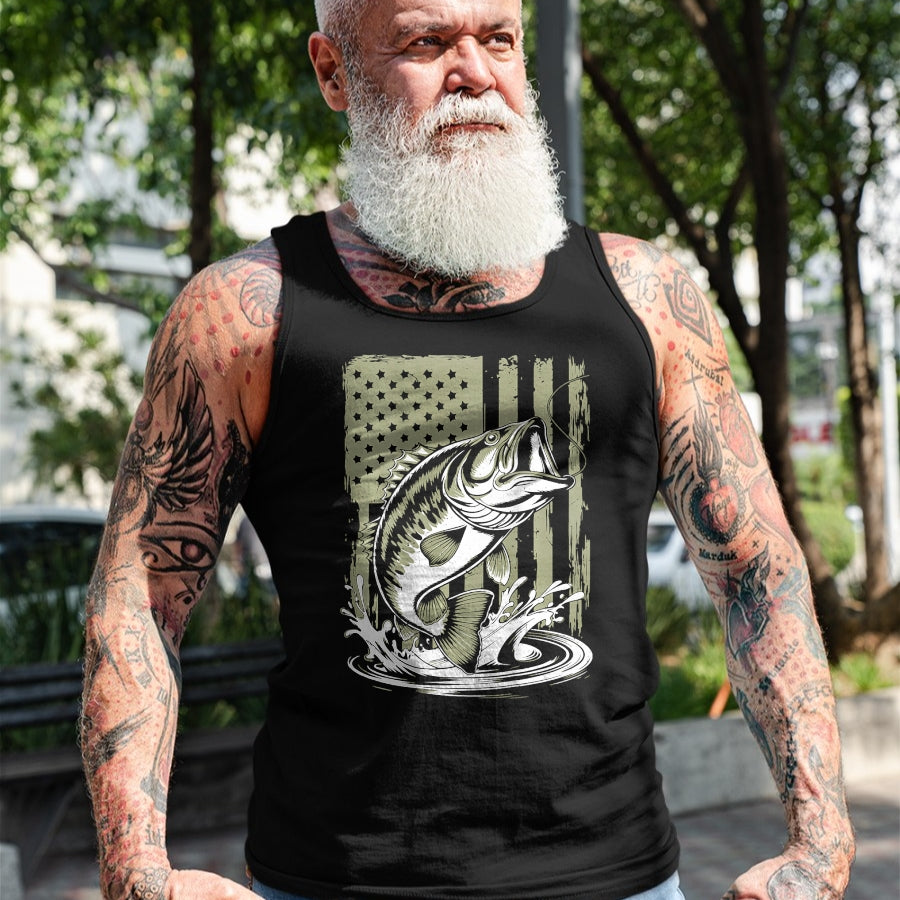 Funny Fishing Shirt, Gift For Fishing Lover Unisex T-Shirt/Hoodie/Sweatshirt HLT00 - Fishing Camo Bass Fish American Flag Men_s Graphic Fishing T-Shirt