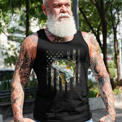 Funny Fishing Shirt, Gift For Fishing Lover Unisex T-Shirt/Hoodie/Sweatshirt HLT00 - (Art on Back) American Flag Camo Bass Fish Fishing T-Shirt