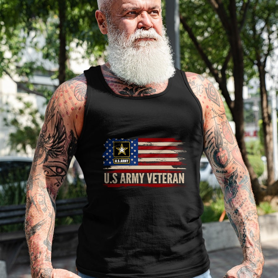 Proud Veteran Shirt, Funny Veteran UnisexT-Shirt/Hoodie/Sweatshirt HLT00 - Vintage U.S Army Veteran with American Flag Veteran Gift Long Sleeve T-Shirt