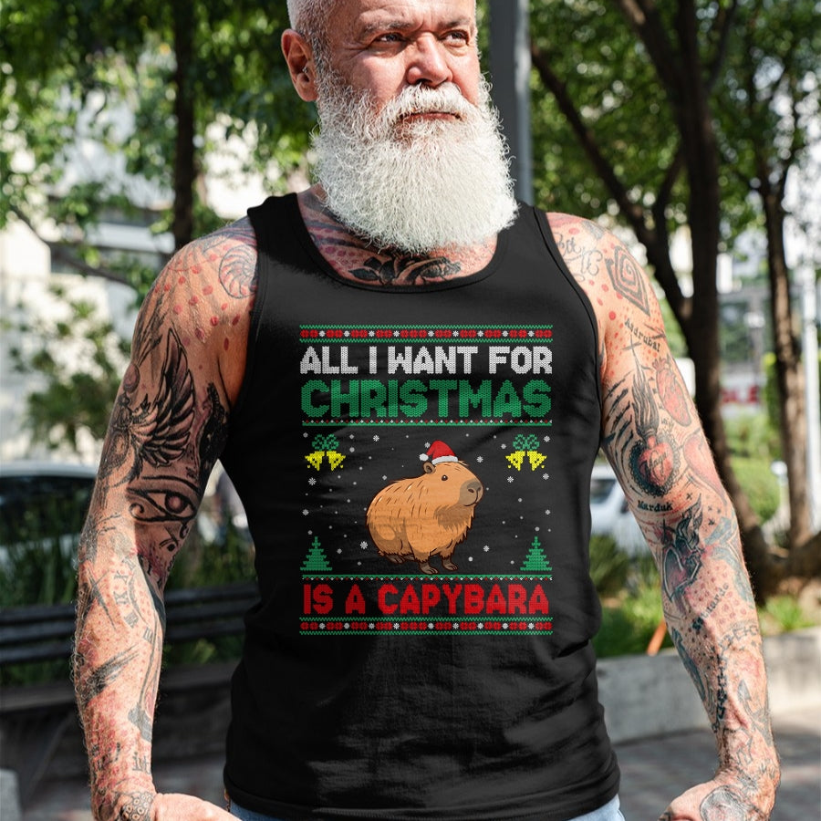 Cute Capybara Shirt, Funny Capybara UnisexT-Shirt/Hoodie/Sweatshirt HLT00 - All I Want for Christmas is A Capybara Ugly Sweater T-Shirt
