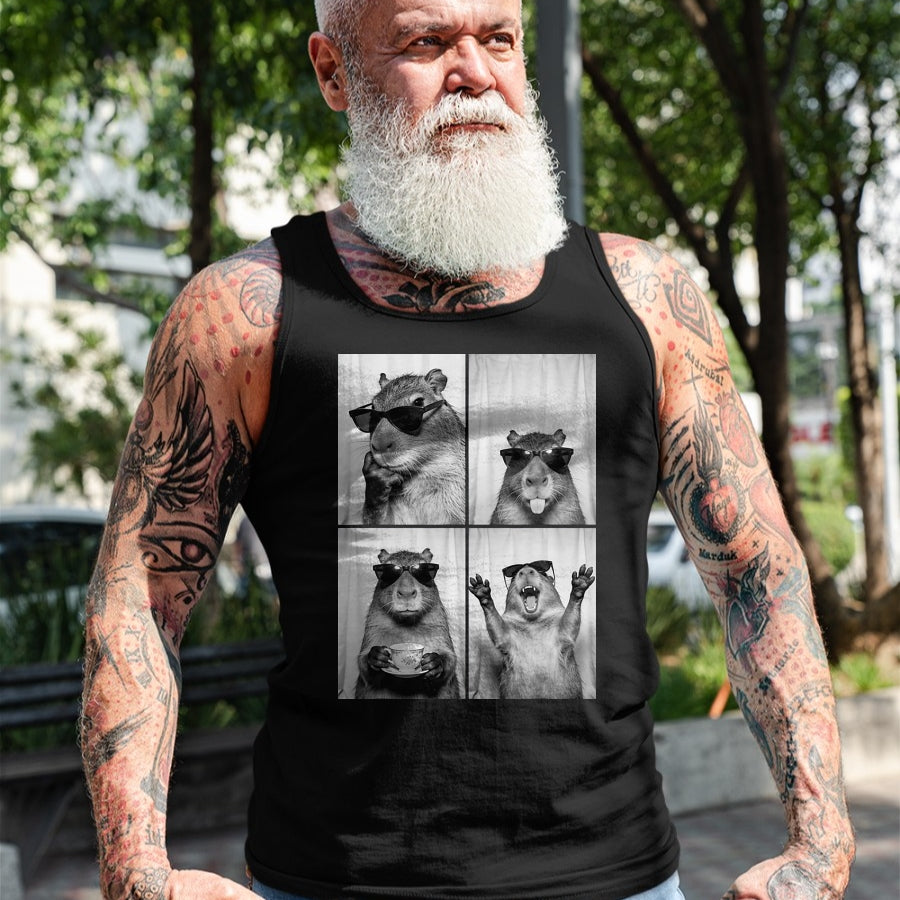 Cute Capybara Shirt, Funny Capybara Unisex T-Shirt/Hoodie/Sweatshirt HLT00 - Funny Capybara Photobooth, Capybara with Sunglasses, Rodent T-Shirt, Men, Black, 3X-Large