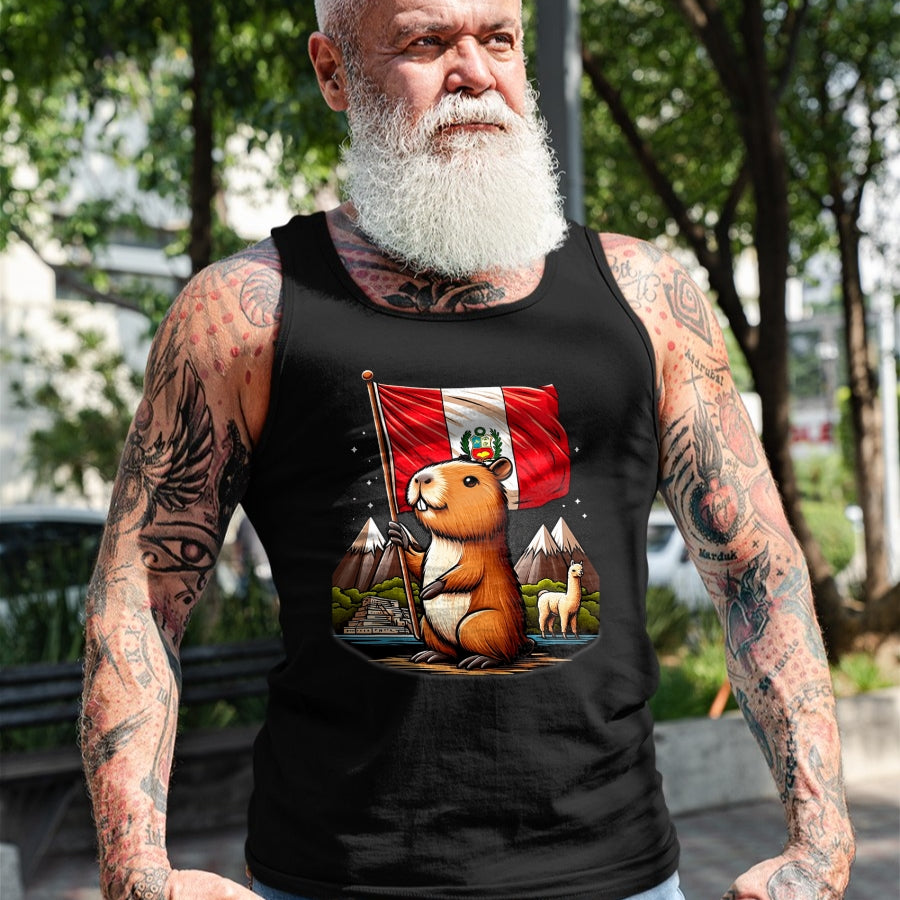 Cute Capybara Shirt, Funny Capybara Unisex T-Shirt/Hoodie/Sweatshirt HLT00 - Peruvian Capybara Peru Flag - Ronsoco Fiestas Patrias T-Shirt