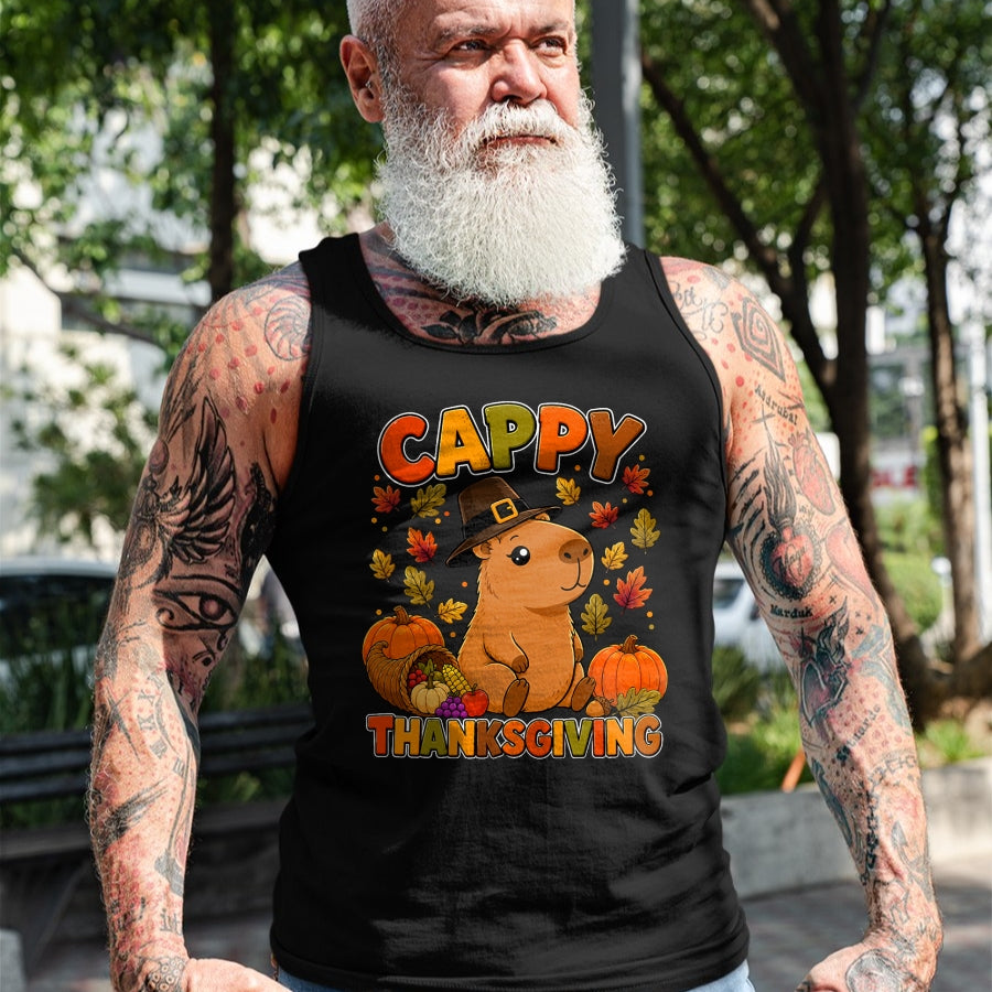 Cute Capybara Shirt, Funny Capybara UnisexT-Shirt/Hoodie/Sweatshirt HLT00 - Cappy Thanksgiving Cute Capybara Autumn Fall Leaves Pumpkin T-Shirt