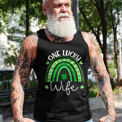 Best Wife Shirt, Wife and Husband Unisex T-Shirt/Hoodie/Sweatshirt HLT00 - Gift for wife T shirt, lucky wife   One Lucky Wife Rainbow Irish St Patricks Day Shamrock T-Shirt (1)