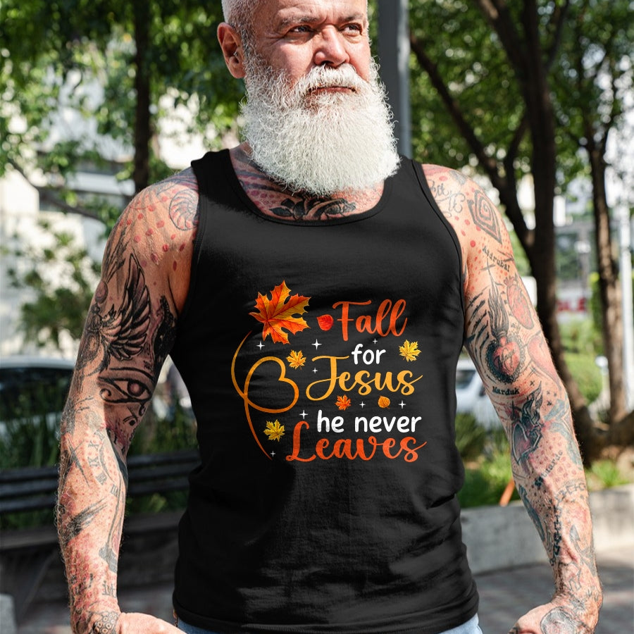 Best Thanksgiving Family Shirt , Funny Thanksgiving UnisexT-Shirt/Hoodie/Sweatshirt HLT00 - Fall for Jesus He Never Leaves Christian Faith Cross Pumpkin T-Shirt