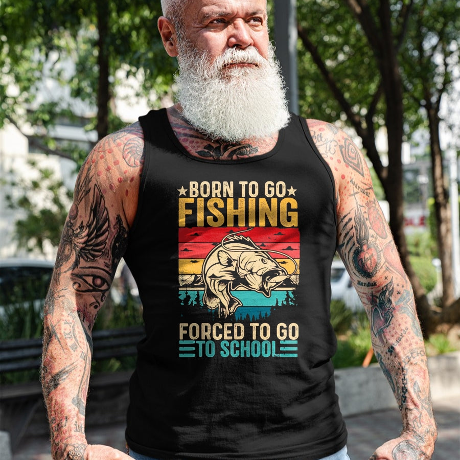 Funny Fishing Shirt, Gift For Fishing Lover Unisex T-Shirt/Hoodie/Sweatshirt HLT00 - Born to Go Fishing Forced School Funny Men Women Kids Boys T-Shirt, Men, Black, 3X-Large