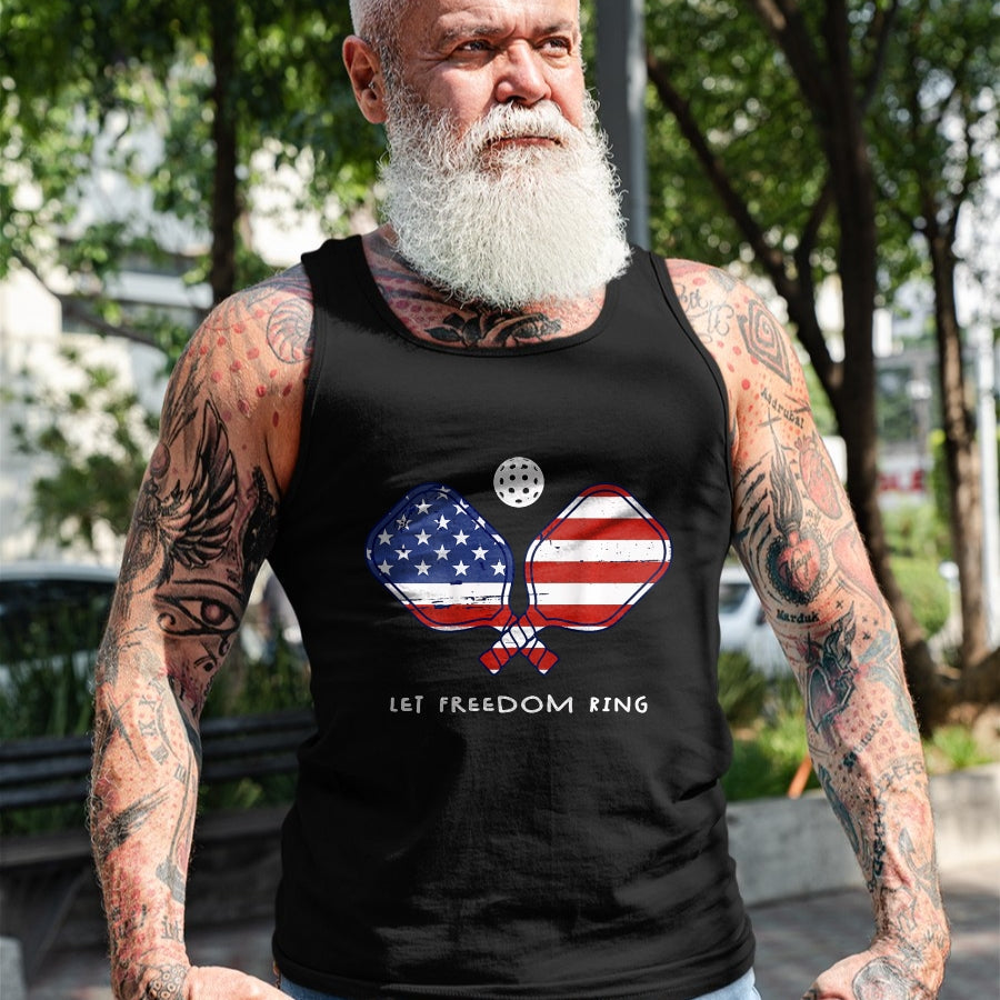 Funny Pickleball Shirt, Pickleball Lover Unisex T-Shirt/Hoodie/Sweatshirt HLT00 - Front Back Pickleball Let Freedom Ring July 4th Pickleball T-Shirt