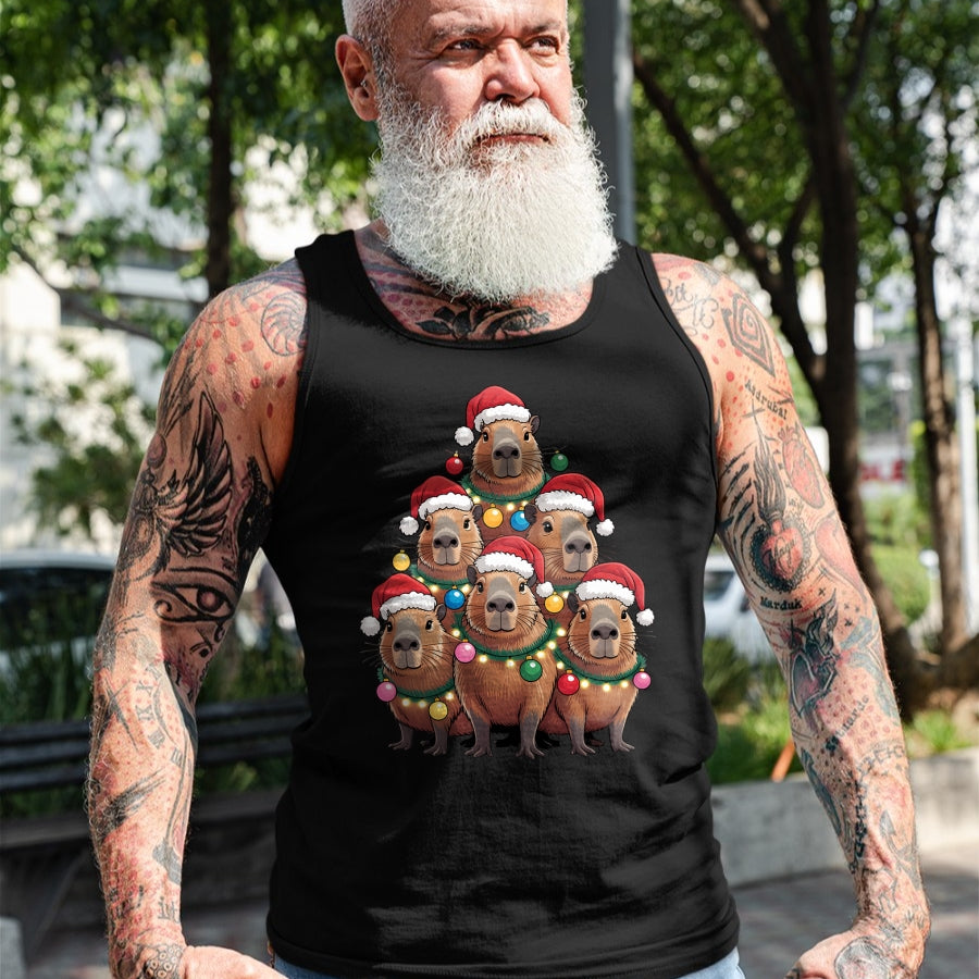 Cute Capybara Shirt, Funny Capybara UnisexT-Shirt/Hoodie/Sweatshirt HLT00 - Capybara Christmas Tree Santa Hat Cute Xmas Boys Kids Men T-Shirt