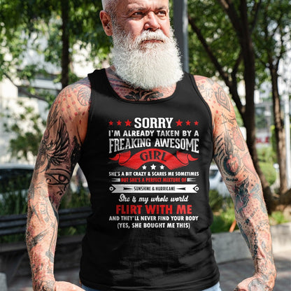 Best Wife Shirt, Wife and Husband Unisex T-Shirt/Hoodie/Sweatshirt HLT00 - Mens Sorry I'm Already Taken By Freaking Awesome Girl Funny T-Shirt