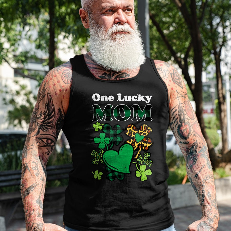 Patrick Day Shirts for Family, Funny Patrick Day shirts, st patrick's day Unisex T-Shirt/Hoodie/Sweatshirt HLT00 - One Lucky Mom Plaid Shamrock Heart St Patrick Day Mommy Mama T-Shirt